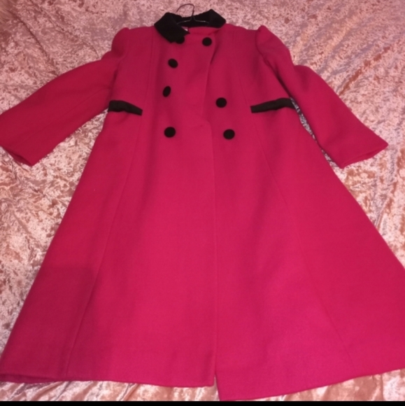 lil miss bobbie Other - Large Girls Lil Miss Bobbie Hot Pink Vintage Wool Long Pea Coat